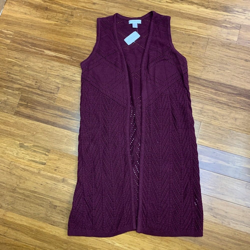 Christopher & Banks Burgundy Sleeveless Cardigan